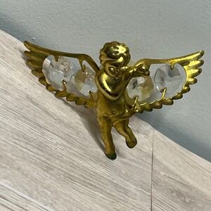 Vintage KG&C Inc 1995 Gold Tone Angel Cherub Crystal Accent Figurine Ornament